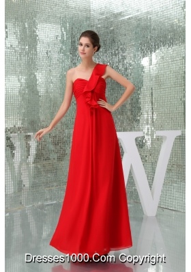 Pretty Chiffon One Shoulder Ankle-length Ruched Prom Dress in Red