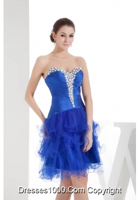 Royal Blue Sweetheart Beading Prom Dress with Ruffled Layers