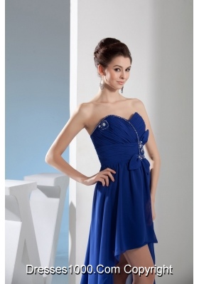 Royal Blue Sweetheart Chiffon Prom Dress with Ruching and Beading