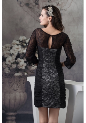 Scoop Neck 3/4-length Sleeve Black Lace Mini Prom Dress