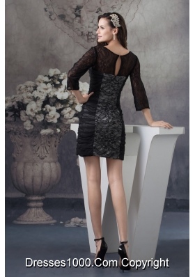 Scoop Neck 3/4-length Sleeve Black Lace Mini Prom Dress