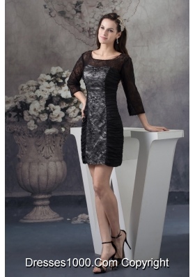 Scoop Neck 3/4-length Sleeve Black Lace Mini Prom Dress