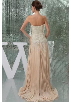 Sequin Chiffon Brush/Sweep Train Pleated Champagne Prom Dress