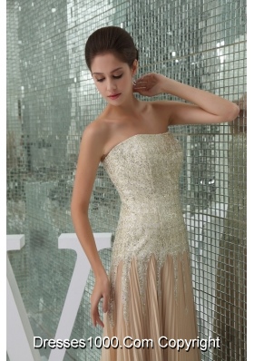 Sequin Chiffon Brush/Sweep Train Pleated Champagne Prom Dress