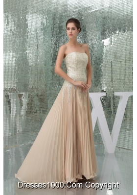 Sequin Chiffon Brush/Sweep Train Pleated Champagne Prom Dress