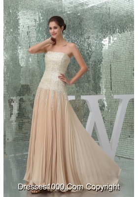 Sequin Chiffon Brush/Sweep Train Pleated Champagne Prom Dress