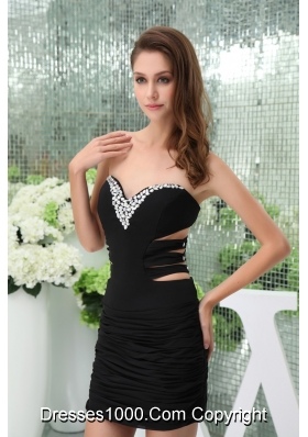 Sexy Mini-length Sweetheart Beaded Black Prom Dress with Cutouts