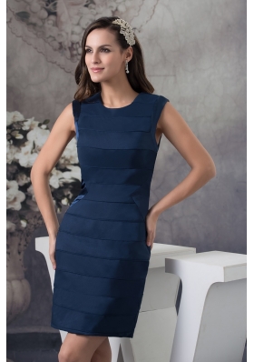 Sheath Navy Blue Mini-length U-neck Prom Dress for Women