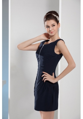 Simple Black Scoop Ruching Prom Gown in Elastic Woven Satin