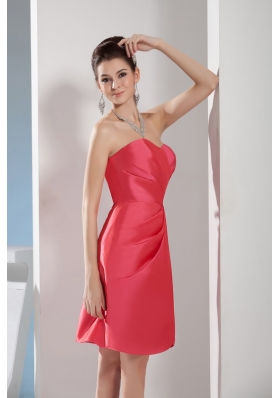 Simple Watermelon Red Sweetheart Short Prom Dress with Ruching