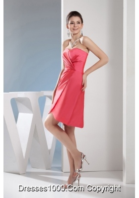 Simple Watermelon Red Sweetheart Short Prom Dress with Ruching