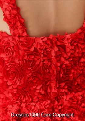 Special Floral Embossed Fabric V-neck Red Prom Dress in Style