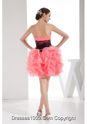 Strapless Ruched Watermelon Prom Dress Knee-length with Sash