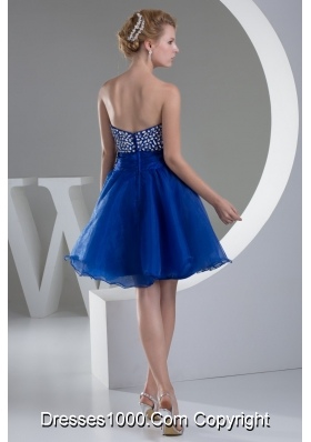 Sweetheart A-line Mini-length Royal Blue Prom Dress with Beaded Bodice