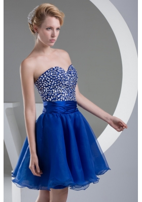 Sweetheart A-line Mini-length Royal Blue Prom Dress with Beaded Bodice