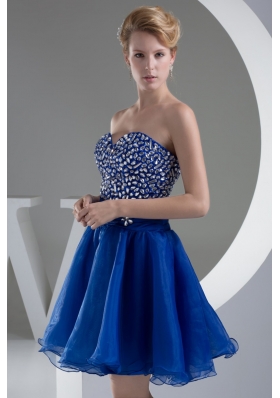 Sweetheart A-line Mini-length Royal Blue Prom Dress with Beaded Bodice