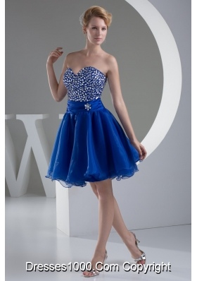 Sweetheart A-line Mini-length Royal Blue Prom Dress with Beaded Bodice