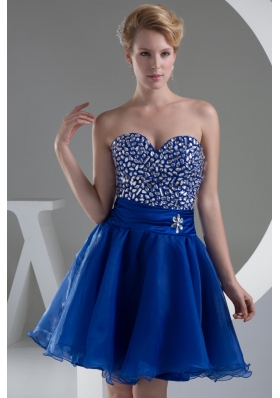 Sweetheart A-line Mini-length Royal Blue Prom Dress with Beaded Bodice