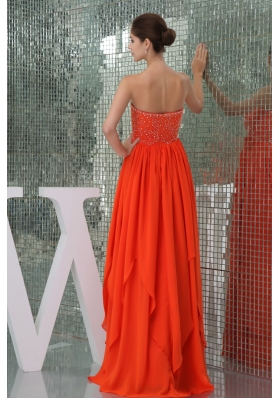 Sweetheart Beaded Floor-length Chiffon Coral Red Prom Dress