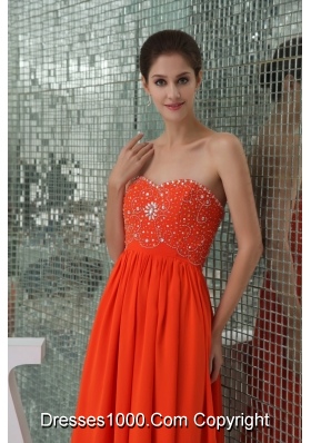 Sweetheart Beaded Floor-length Chiffon Coral Red Prom Dress