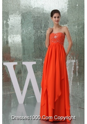 Sweetheart Beaded Floor-length Chiffon Coral Red Prom Dress