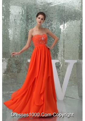 Sweetheart Beaded Floor-length Chiffon Coral Red Prom Dress