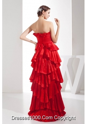 Unique Floor-length Red Ruffled Wedding Dresses with Handmade Flower