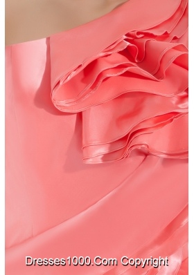 Watermelon Red One Shoulder Ruffles Mini-length Prom Dress