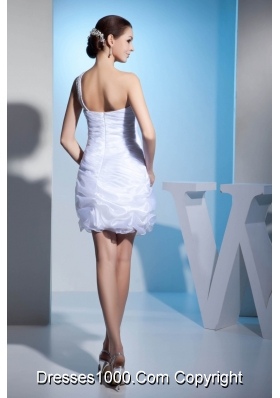 White Column One Shoulder Prom Gowns with Beading and Pick-ups