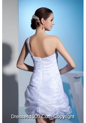 White Column One Shoulder Prom Gowns with Beading and Pick-ups