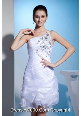 White Column One Shoulder Prom Gowns with Beading and Pick-ups