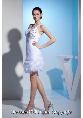 White Column One Shoulder Prom Gowns with Beading and Pick-ups