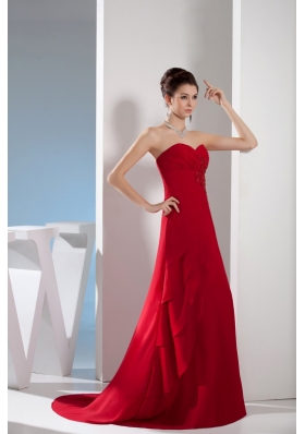 Wine Red Sweetheart Appliques and Ruching Prom Dresses for Woman