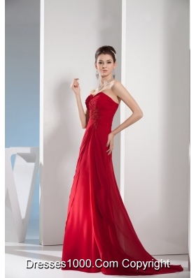 Wine Red Sweetheart Appliques and Ruching Prom Dresses for Woman