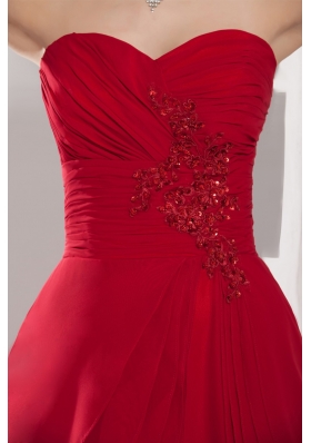 Wine Red Sweetheart Appliques and Ruching Prom Dresses for Woman