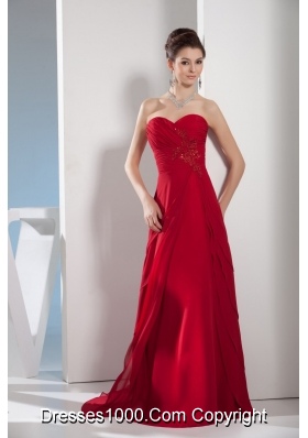 Wine Red Sweetheart Appliques and Ruching Prom Dresses for Woman