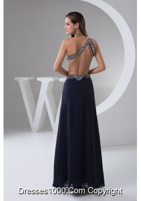 Asymmetrical Beaded Navy Blue Prom Holiday Dress with Cut Out