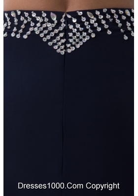 Asymmetrical Beaded Navy Blue Prom Holiday Dress with Cut Out