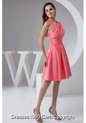 Asymmetrical Ruched Taffeta Prom Holiday Dress in Watermelon