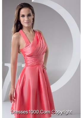 Asymmetrical Ruched Taffeta Prom Holiday Dress in Watermelon