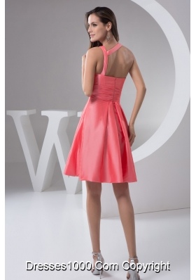 Asymmetrical Ruched Taffeta Prom Holiday Dress in Watermelon