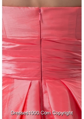 Asymmetrical Ruched Taffeta Prom Holiday Dress in Watermelon