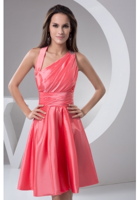 Asymmetrical Ruched Taffeta Prom Holiday Dress in Watermelon