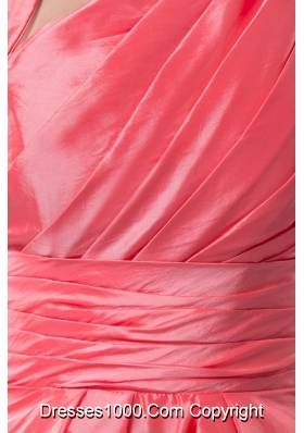 Asymmetrical Ruched Taffeta Prom Holiday Dress in Watermelon