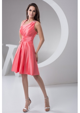 Asymmetrical Ruched Taffeta Prom Holiday Dress in Watermelon