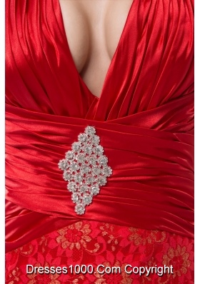 Beaded and Ruched Prom Celebrity Dress with Plunging Neckline