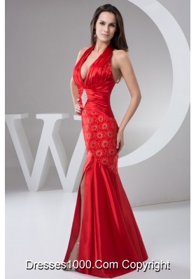 Beaded and Ruched Prom Celebrity Dress with Plunging Neckline