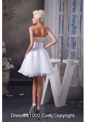 Beaded and Ruched White Organza Prom Dresses of Mini-length