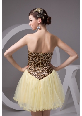 Beaded Mini Prom Dresses in Leopard Print and Light Yellow