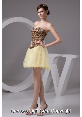 Beaded Mini Prom Dresses in Leopard Print and Light Yellow